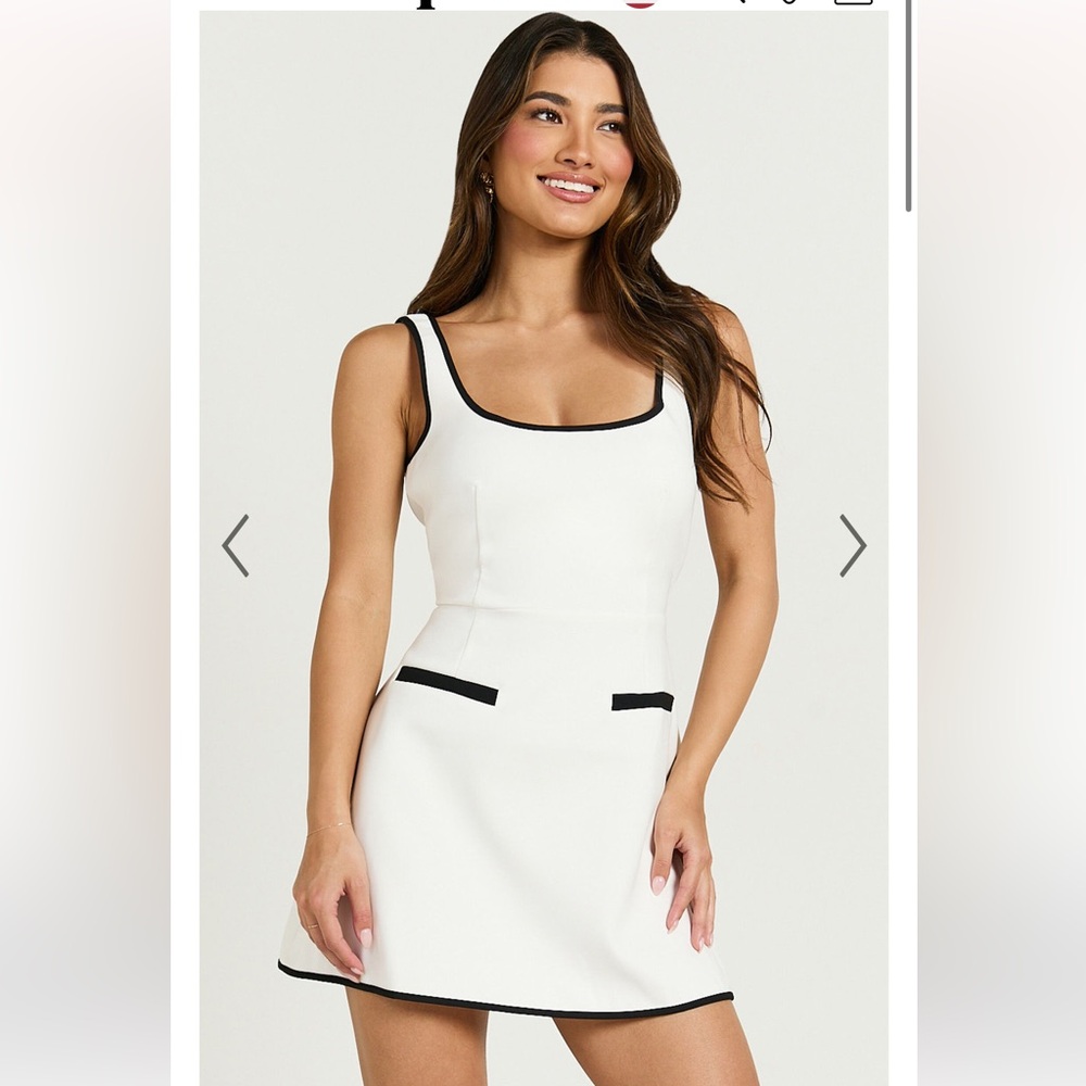 Chic White Mini Dress with Black Trim